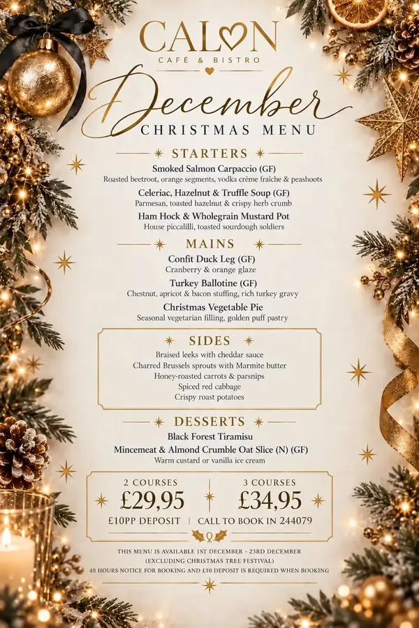 Original printed Calon Christmas Menu for December festive dining